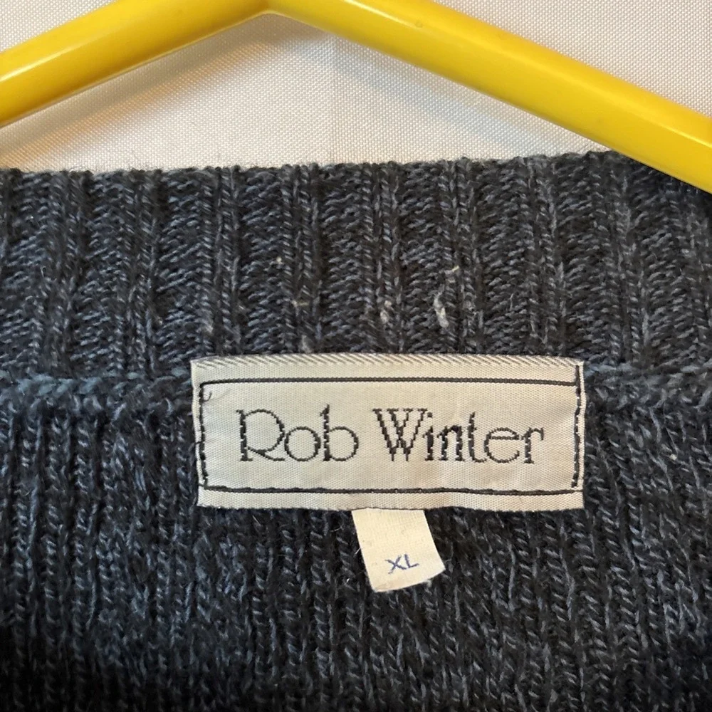 Men's Rob Winter Heathered Black/blue Argyle Sweater Acrylic Long Sleeve Y2k XL